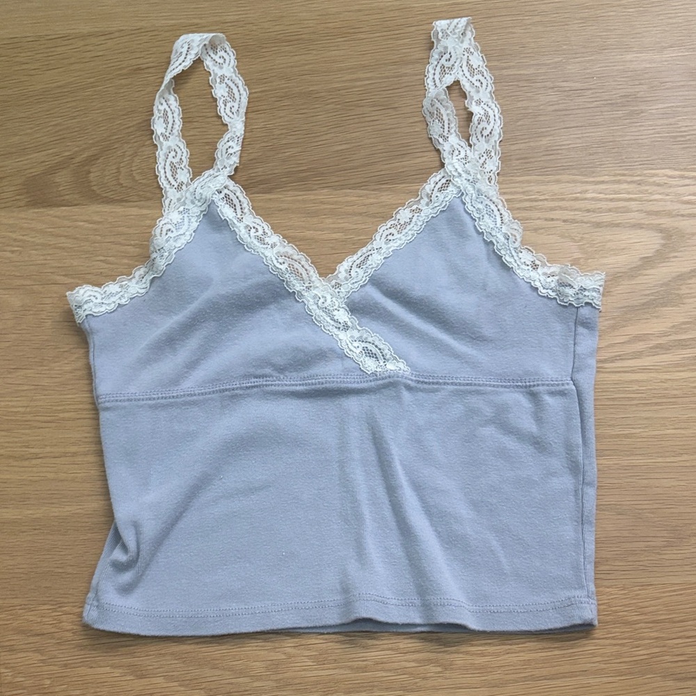 Brandy Melville Light Blue Lace Trim Tank Top